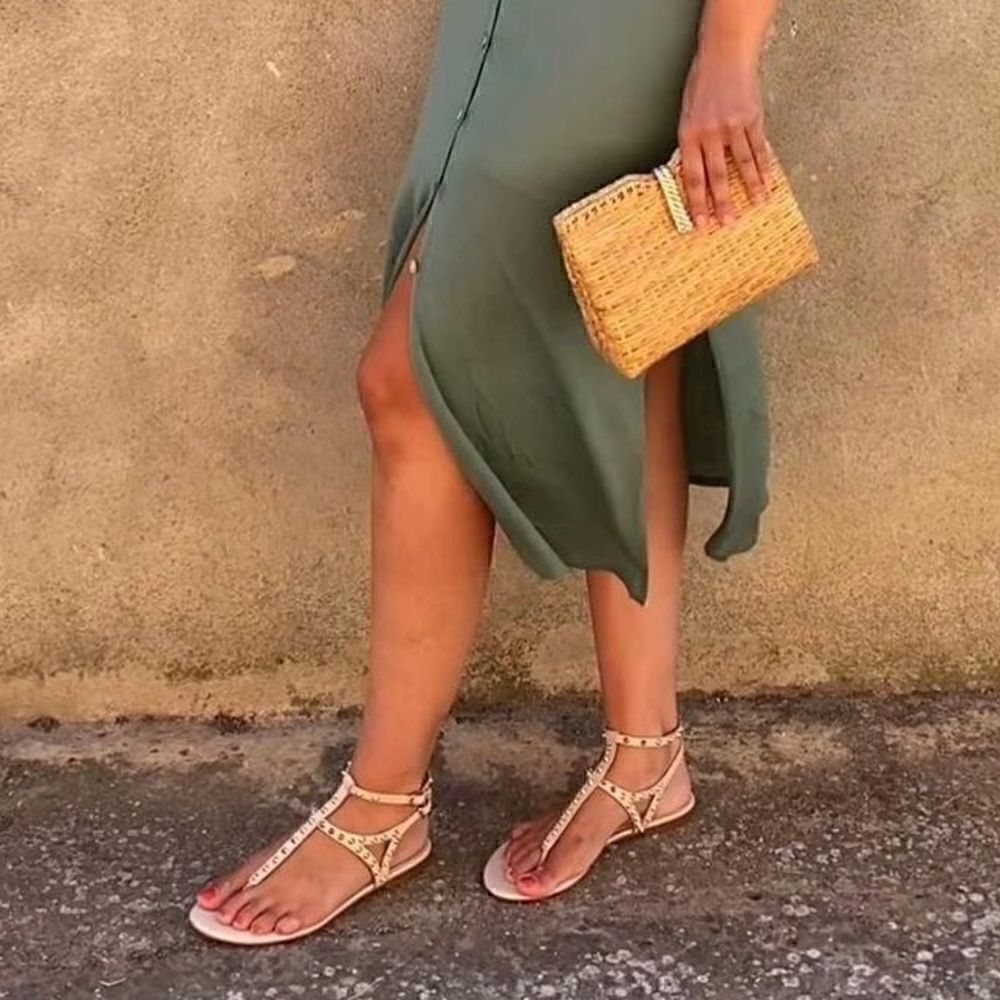 ZARA LEATHER STUDDED FLATS